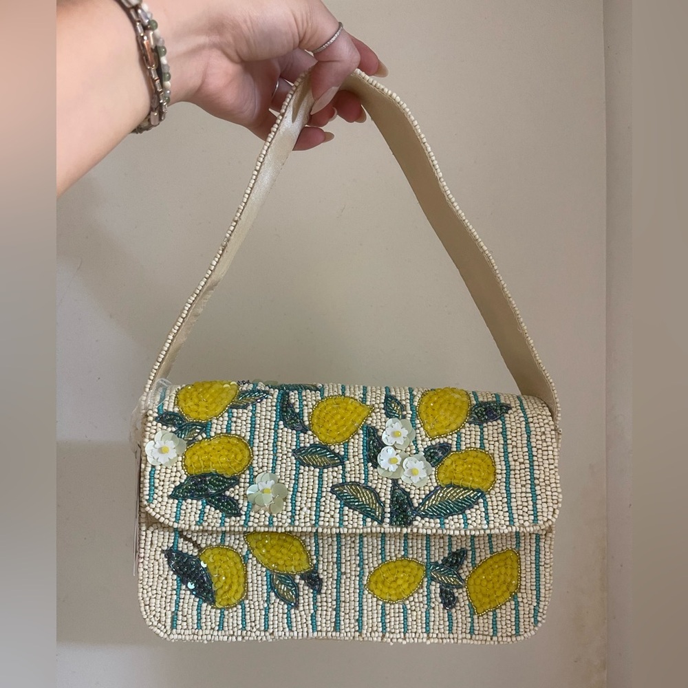 Yellow and White Lemon Print Shoulder Bag